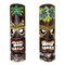 Set of 2 Wooden 20 Inch Tiki Wall Masks Palm Tree and Plumeria Flower Designs